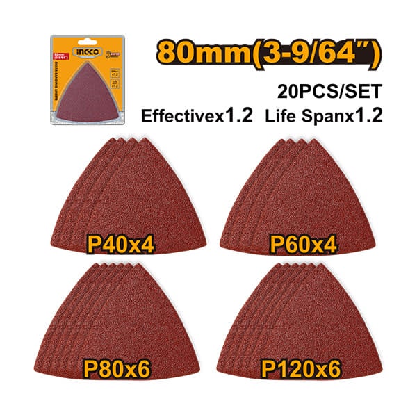 INGCO шмиргла сет 20 делови – триаголна 80mm
